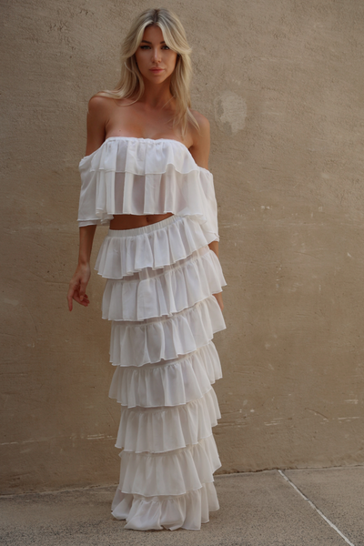 Black and white chiffon ruffle skirt clearance