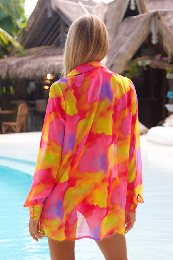 Chasing Sunsets 'Golden Hour' Day-Glo Tie Dye Chiffon Beach Shirt