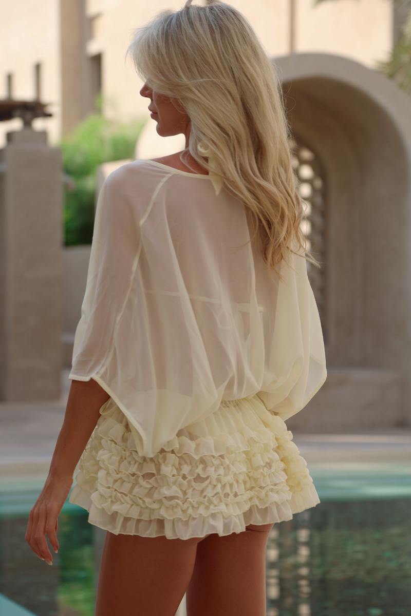 'Coconut' Chiffon Short Ruffle Kaftan