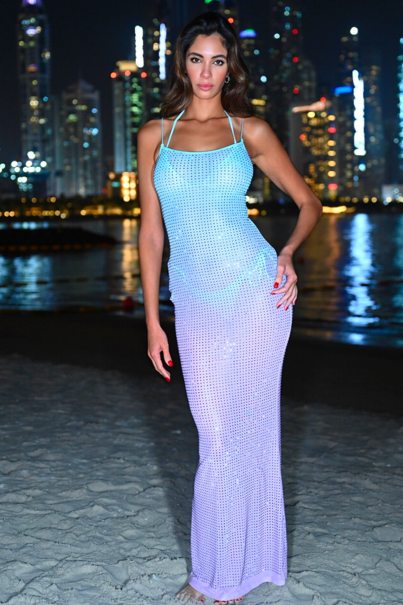 Crystal Cruise 'Blue Ombré' Maxi Slip Dress