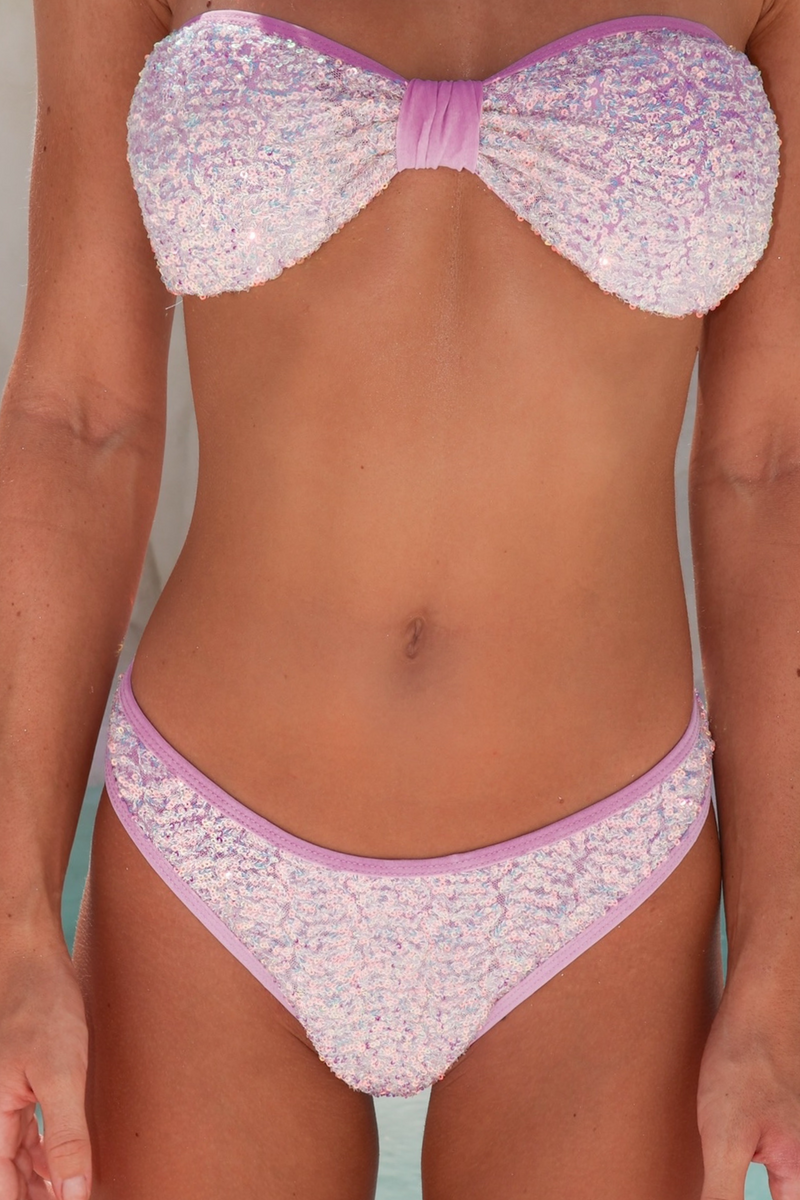 'Sugarplum Swirl' Sequin Thick Strap Fixed Bikini Bottoms
