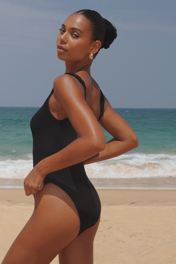 'Black' Scrunch Scoop Swimsuit