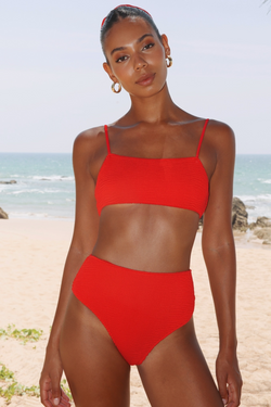 'Red' Scrunch Crop Bikini Top