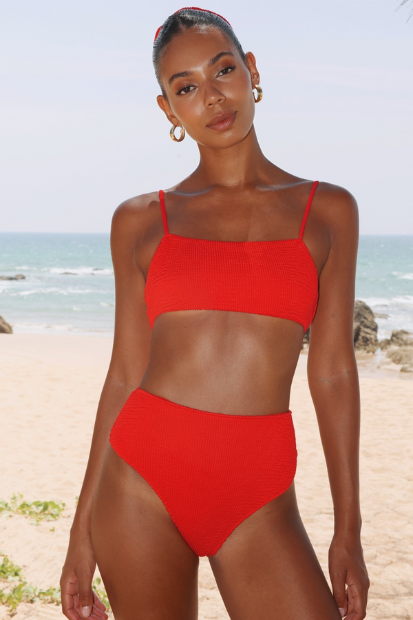 'Red' Scrunch Crop Bikini Top