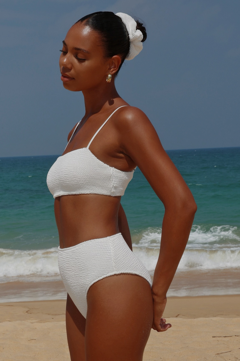 'White' Scrunch Crop Bikini Top