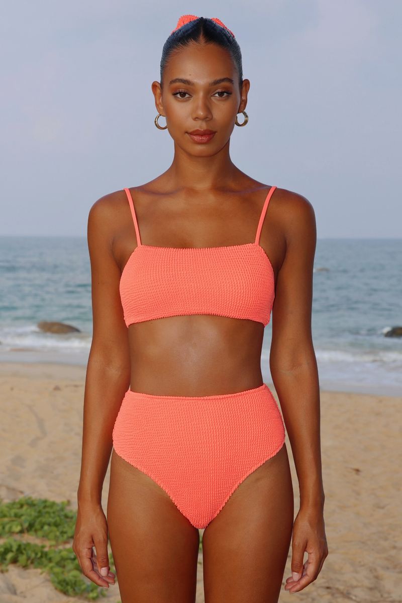 'Coral' Scrunch Crop Bikini Top