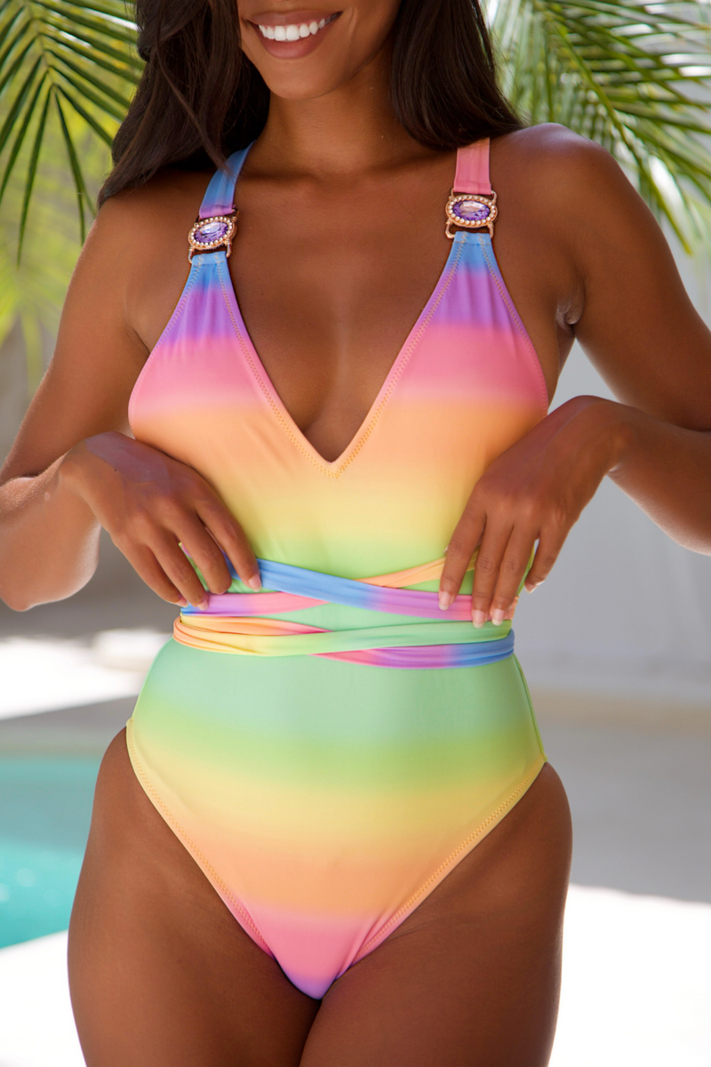 Club Tropicana 'Rainbow Paradise' Crystal Multiway Swimsuit