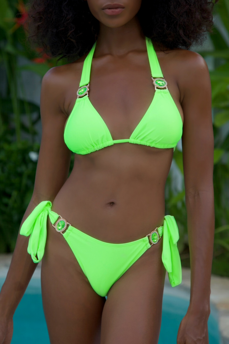Amour 'Lime' Tie Side Crystal Bikini Bottoms