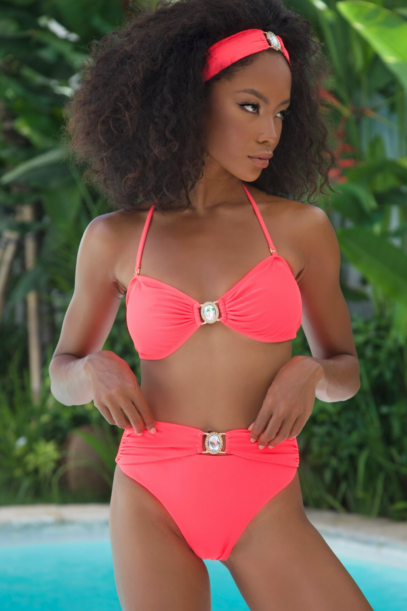 Amour 'Coral' Bandeau Crystal Bikini Top