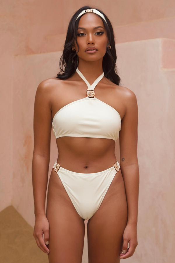 Amour 'Coconut' Halter Crystal Bikini Top
