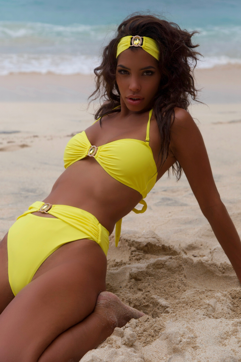 Amour 'Yellow' High Waist Crystal Bikini Bottoms