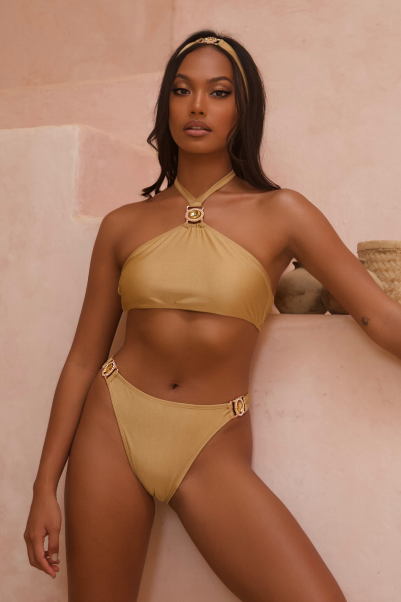 Amour 'Gold Shimmer' Halter Crystal Bikini Top